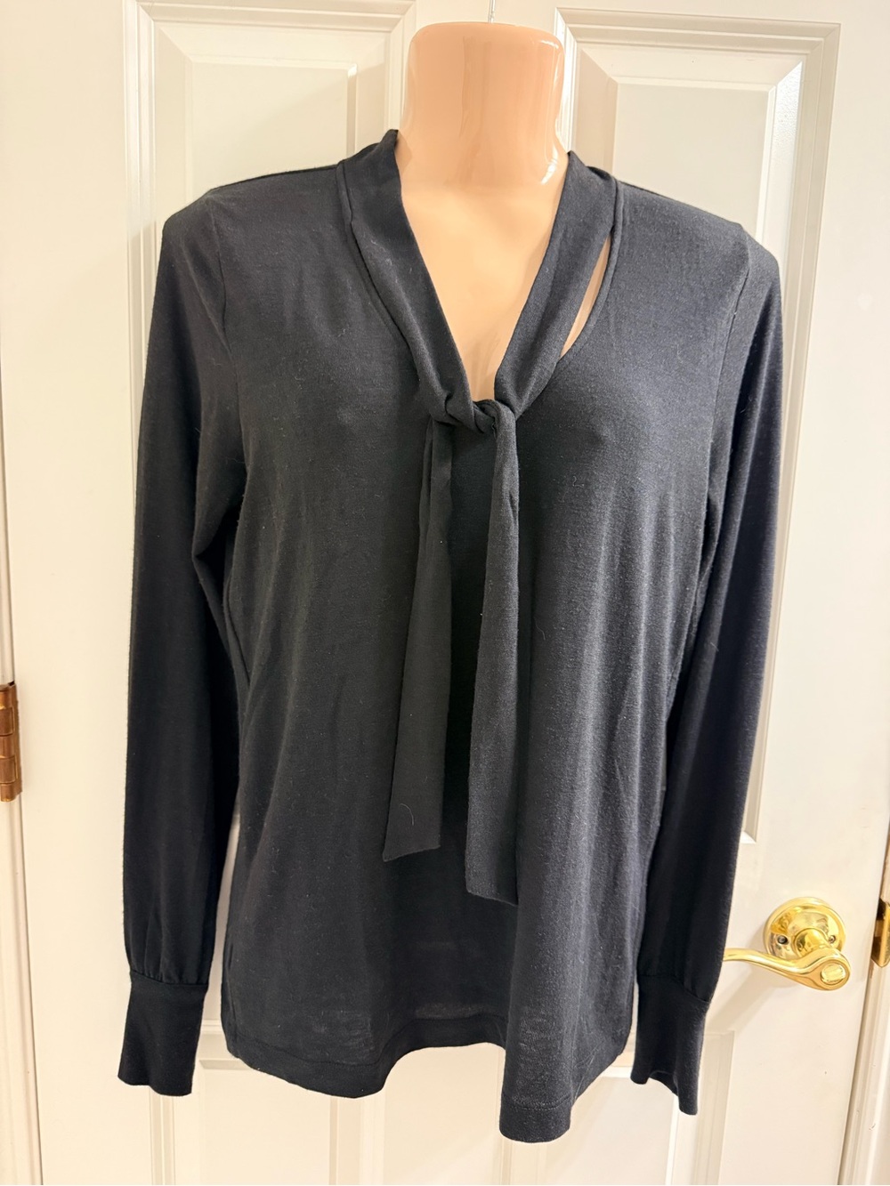 LOFT Black Tie-Neck Lightweight Layered Top